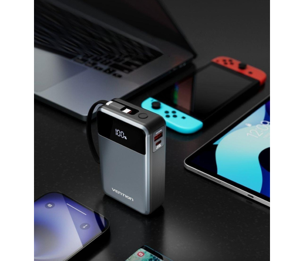 Vention Powerbank 20000mAh 65W z wbudowanym kablem USB-C - 1543388 - zdjęcie 3